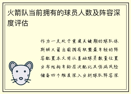 火箭队当前拥有的球员人数及阵容深度评估